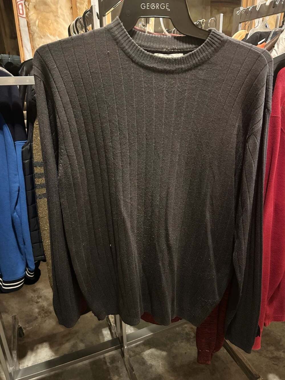Vintage PAVO Ribbed Knit Crewneck Sweater Charcoal Grey Men's Large